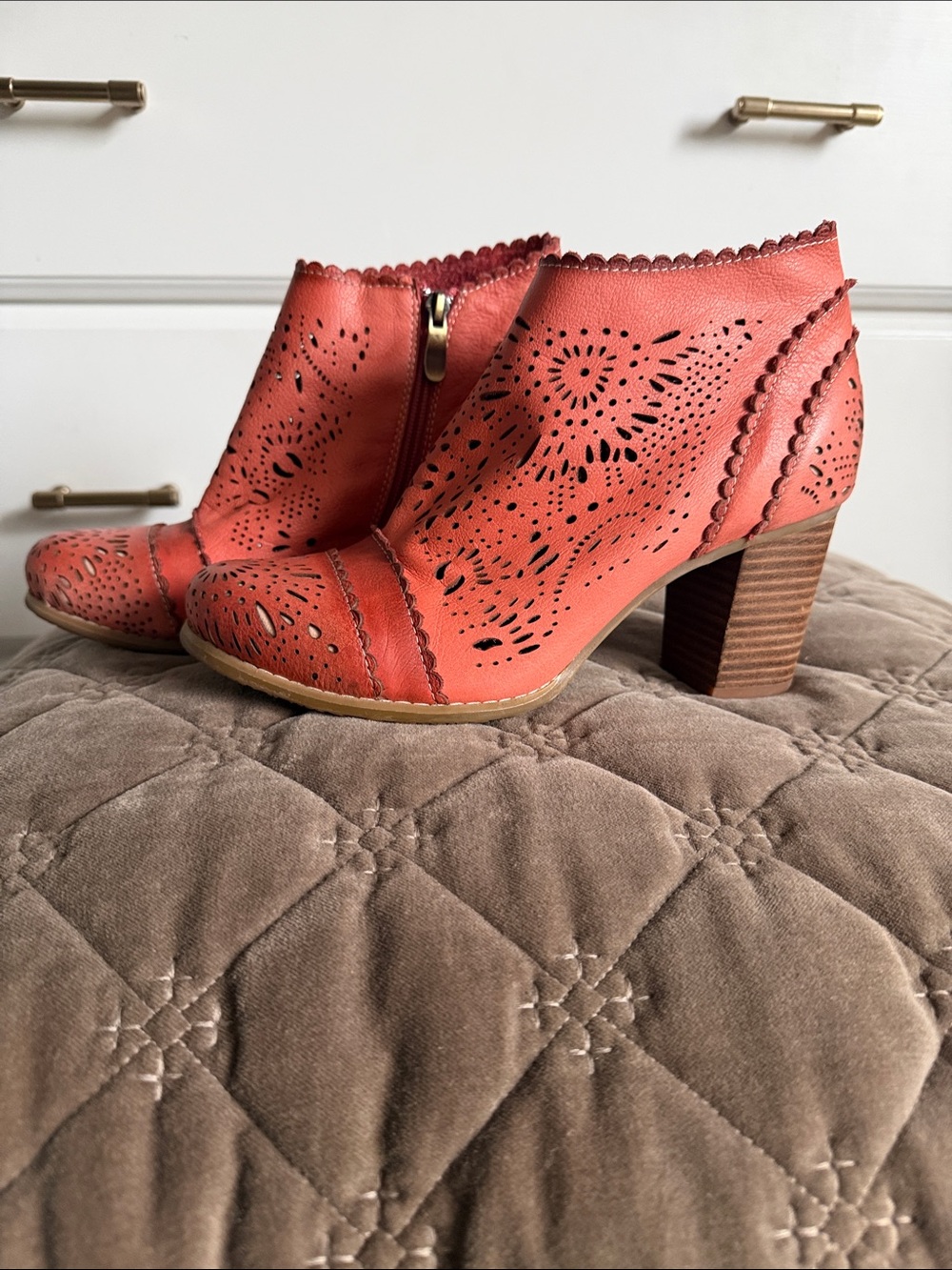 Spring Step Coral Laser-Cut Ankle Booties